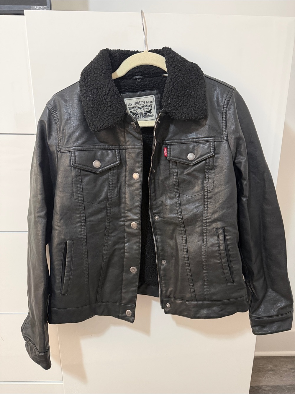 Levi's Black Faux Leather Sherpa Collar Jacket